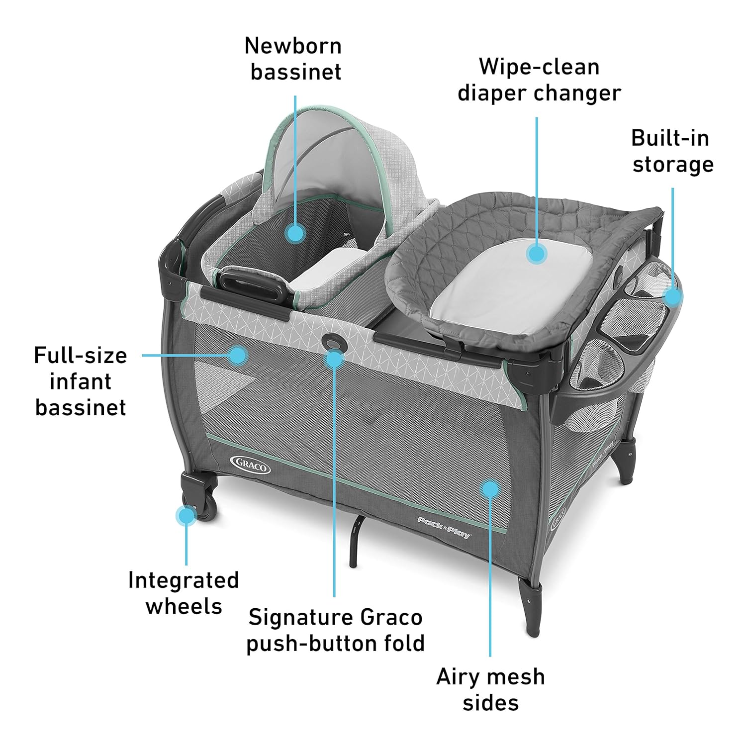 Graco Pack 'n Play Close2Baby Bassinet Playard Features Portable Bassinet Diaper Changer and More Derby