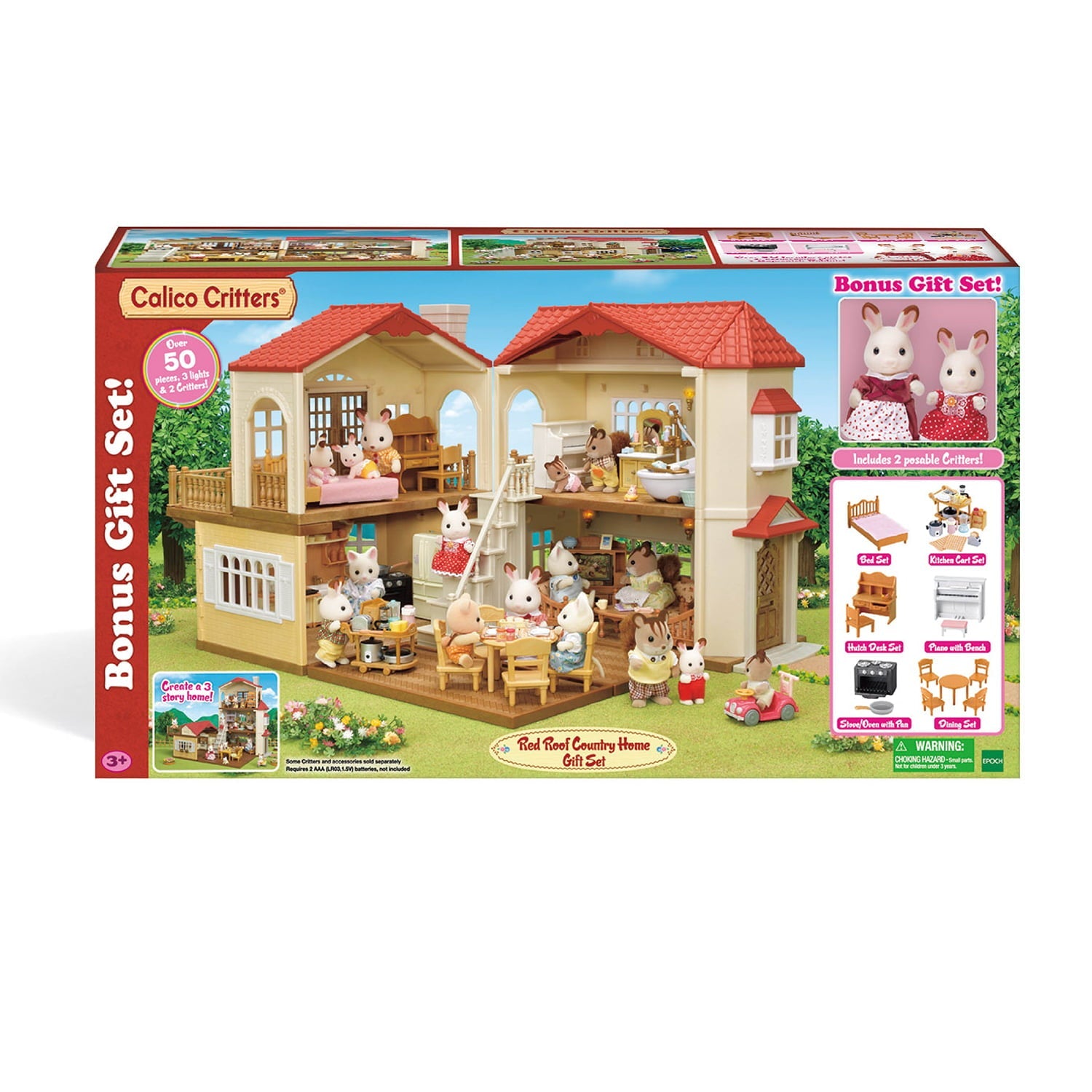 2025 Calico Critters Red Roof Country Home, Dollhouse Playset with Figures, Furniture and Accessories