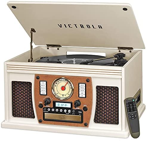 Victrola 8-in-1 Bluetooth Record Player & Multimedia Center, Built-in Stereo Speakers – Turntable, Wireless Music Streaming