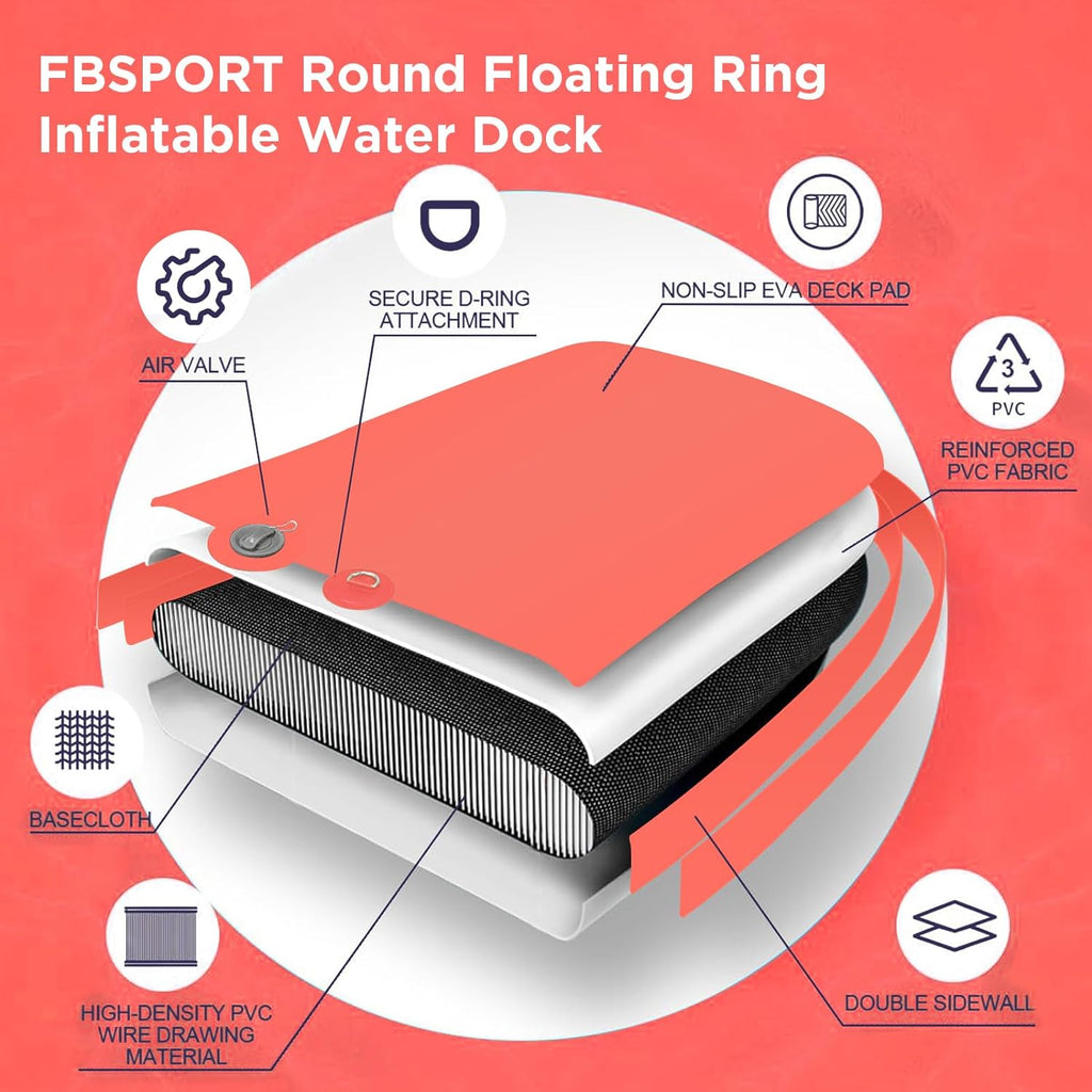 Inflatable Dock Floating Platform 8ft Inflatable Water Hammock Floating Deck for Lake W/Cupholder Round Floating Ring Float Ring Pool Float Raft Lounger Island Platform Pad