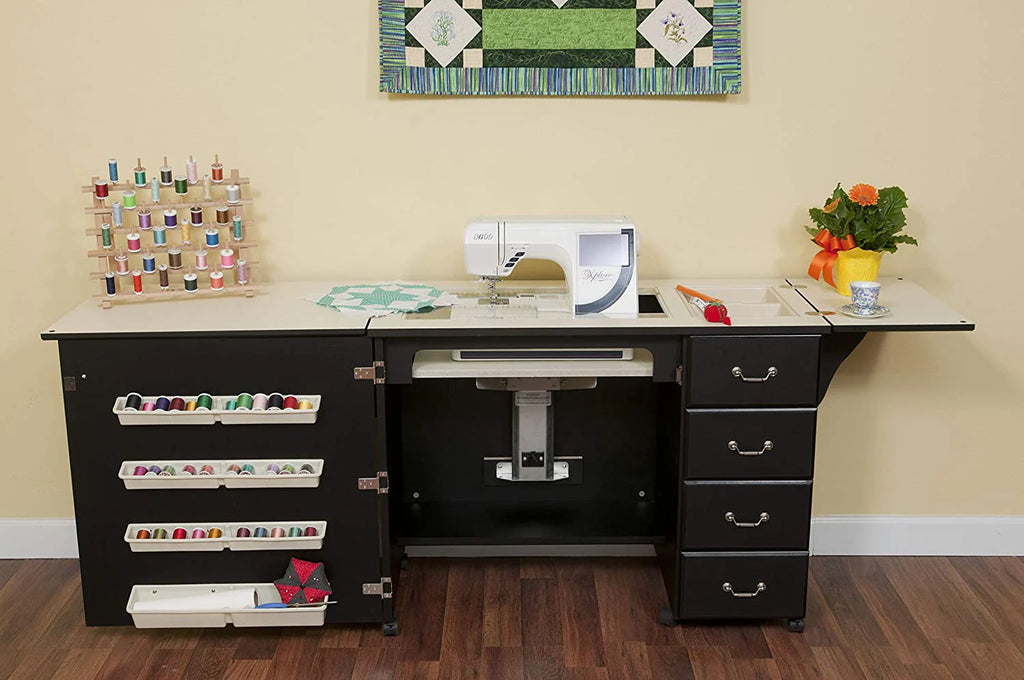 2025 353 Norma Jean Sewing Cabinet for Sturdy Sewing, Cutting, Quilting, and Crafting with Storage and Airlift, Black Finish