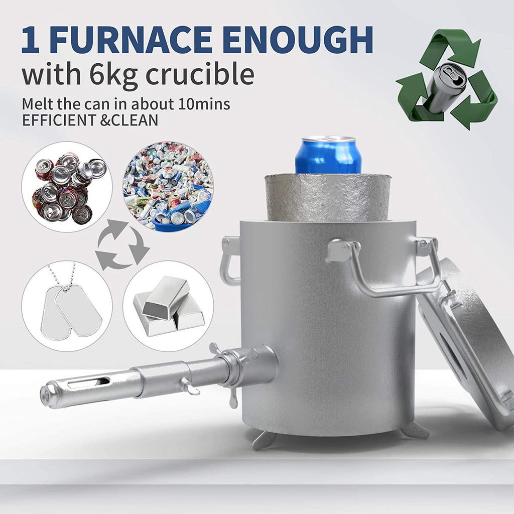 Propane Melting Furnace Kits, 6kg(13LB) Graphite Crucible, Up to 2372��F, Made of Steel Barrel, Smelt Metal,with Goggles and High Temperature Gloves