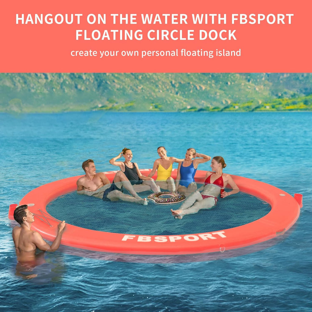 Inflatable Dock Floating Platform 8ft Inflatable Water Hammock Floating Deck for Lake W/Cupholder Round Floating Ring Float Ring Pool Float Raft Lounger Island Platform Pad