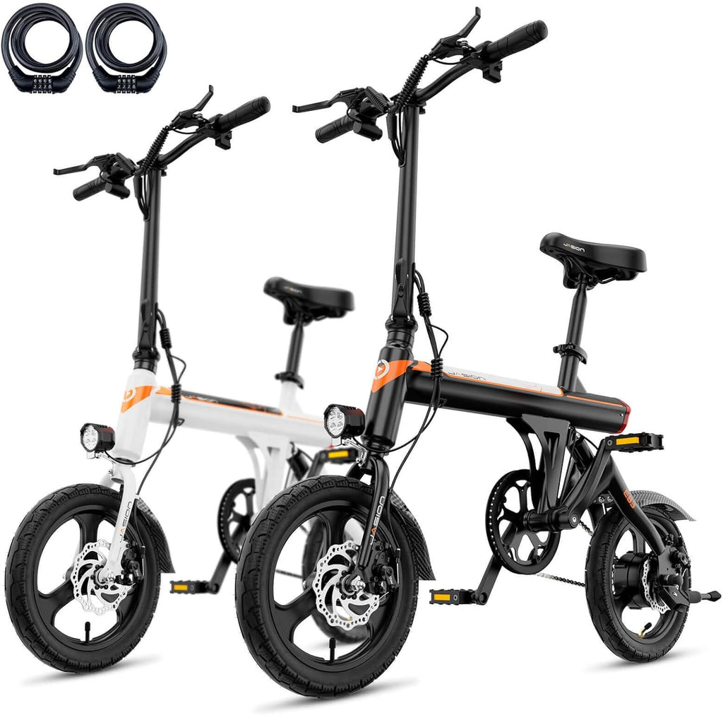 Jasion EB3 Electric Bike Adults 21mph, 500W Peak Motor, 270Wh Battery, Rear Suspension, 3 Levels Assist, 14&prime;&prime; Folding Ebike for Adults and Teens, Complies to UL2849