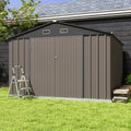 Patiowell 10×10 ft Metal Storage Shed, Sloping Roof, Double Lockable Doors, Galvanized Steel, Coffee Brown