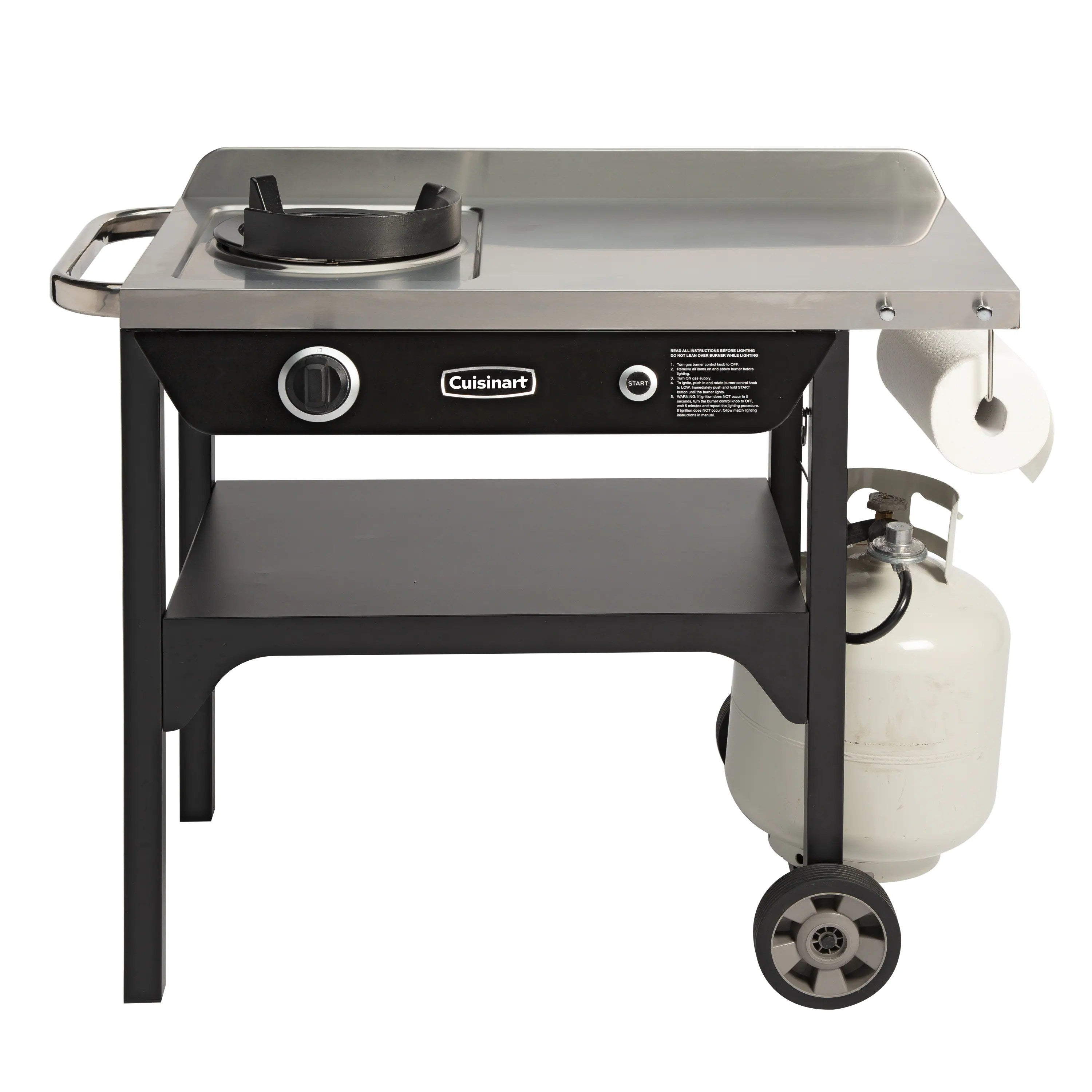 Cuisinart – Outdoor Wok Station, 50,000 BTU Propane Outdoor Wok Burner w Prep Table, 14′′ Carbon Steel Wok for Stir Fry, Searing, BBQ – Black