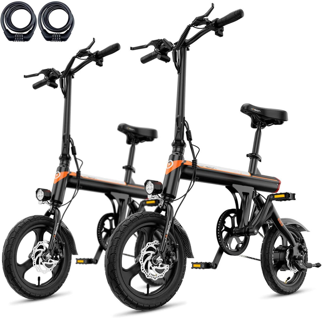 Jasion EB3 Electric Bike Adults 21mph, 500W Peak Motor, 270Wh Battery, Rear Suspension, 3 Levels Assist, 14&prime;&prime; Folding Ebike for Adults and Teens, Complies to UL2849