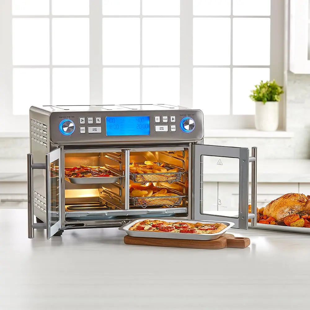 2025 Emeril Lagasse Dual Zone 360 Air Fryer Oven Combo with French Door, 25 QT Extra Large Family Size Meals to Cook Two Foods in Two Different Ways at The Same Time, Up to 60% Faster from Frozen to Finish