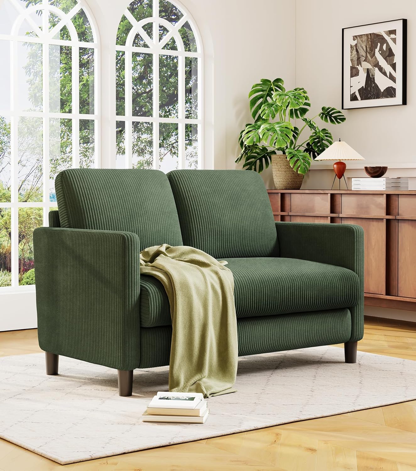 Loveseat Sofa 51" Love Seat Comfy Corduroy Small Loveseat Small Spaces Tool-Free Setup Couch