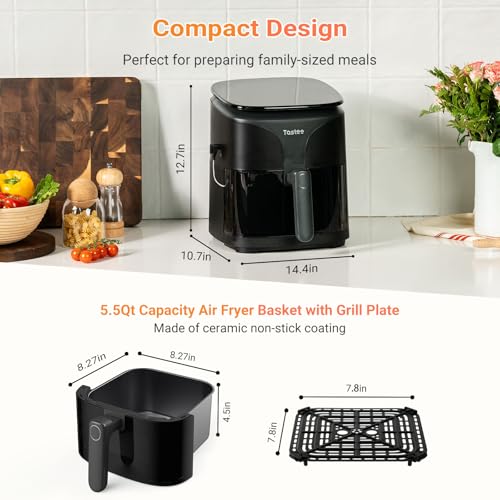 Tastee Ceramic Air Fryer, 8 in 1 Compact 5.5QT AirFryers, 450°F Digital Airfryer Dehydrator with Smart Probe, 24 Presets One touch Cooking, In app Recipes with Window, Dishwasher safe &amp; Non stick : Home &amp; Kitchen