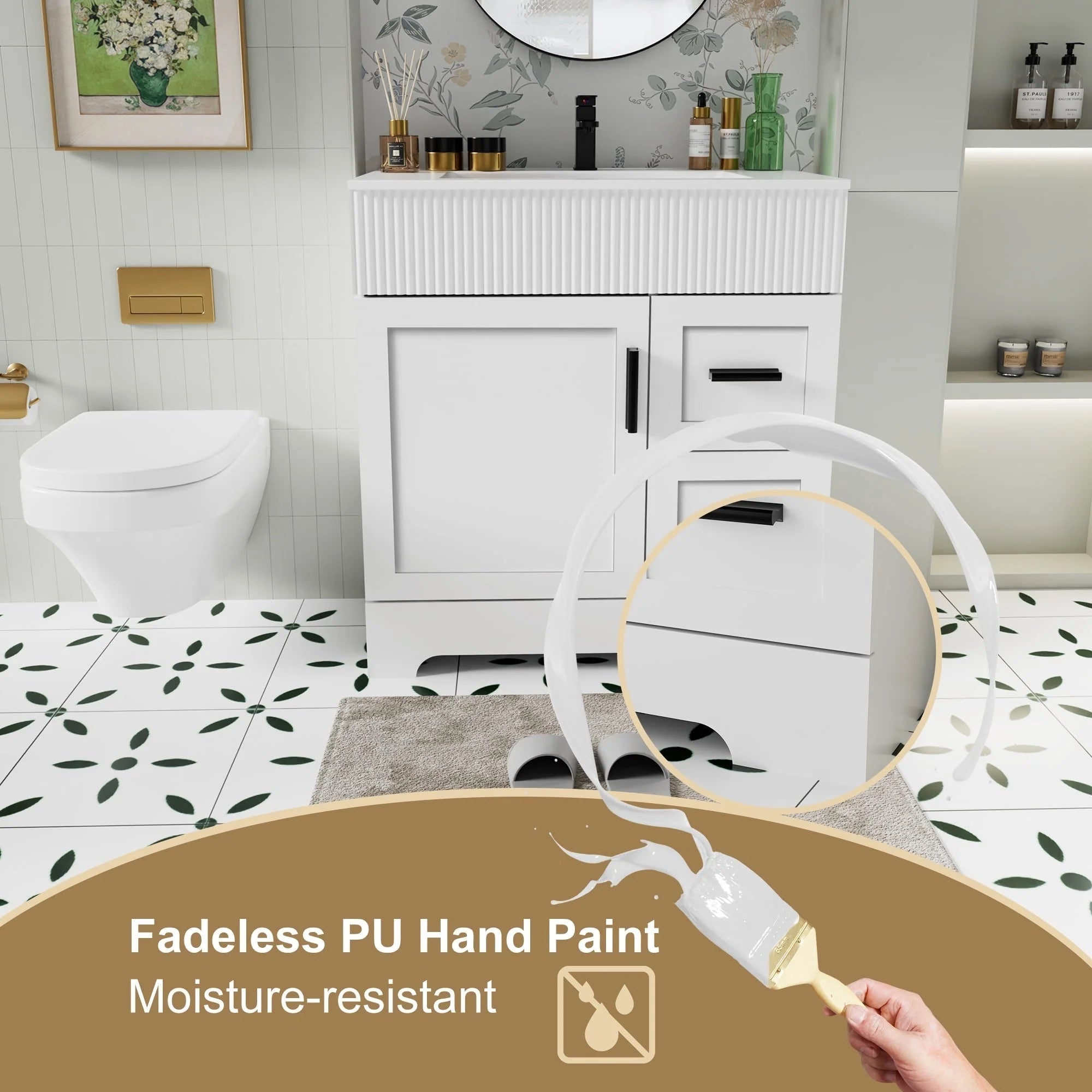 Wavy Line 30/36/48 Bathroom Vanity Set with Sink & Faucet
