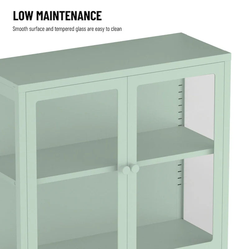 Four Glass Door Storage Cabinet with Adjustable Shelves and Feet Cold-Rolled Steel Sideboard Furniture