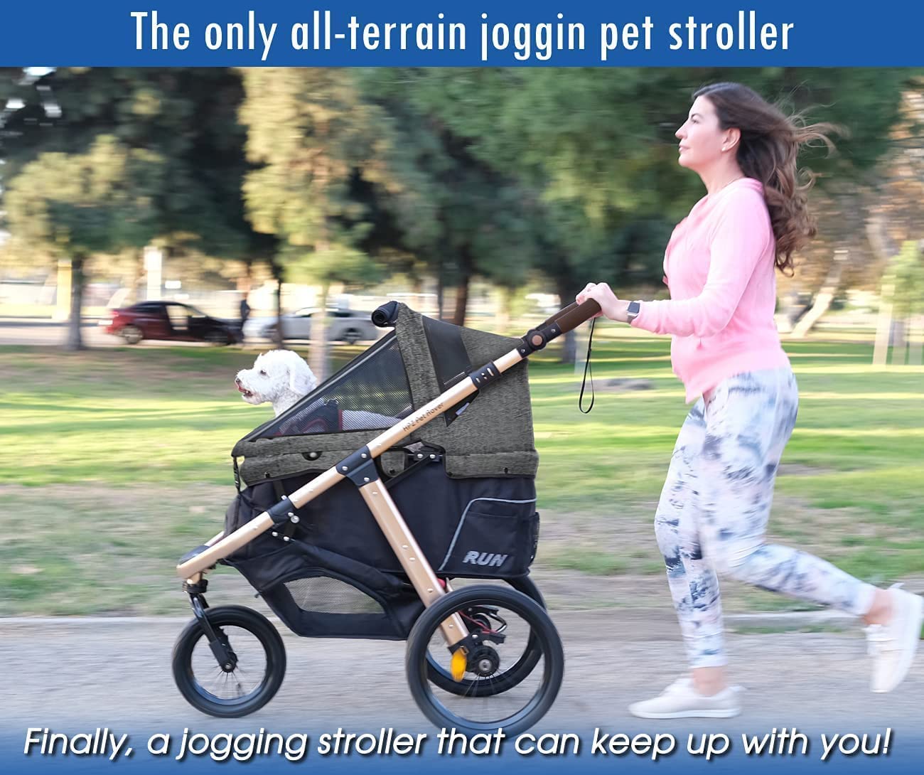 Jogging Sports Stroller with Comfort Rubber Wheels/Zipper-Less Entry/1-Hand Quick Fold/Aluminum Frame for Small/Medium Dogs Cats and Pets (Green Camo)
