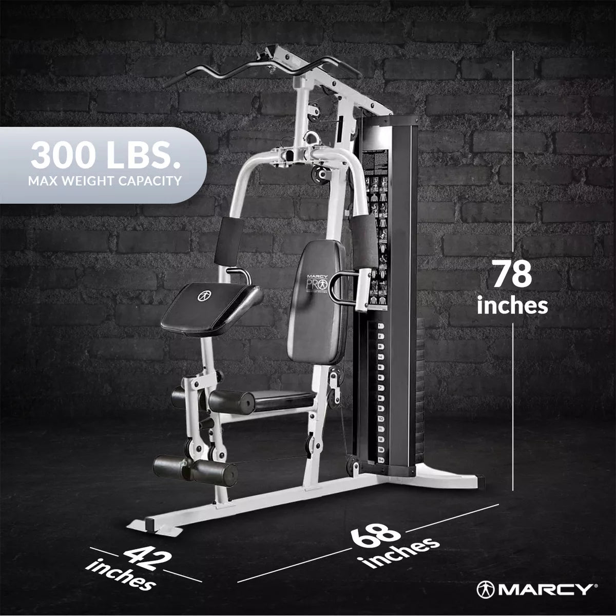 Marcy 150 Pound Stack Home Gym, Dual Function Arm Press &amp; Leg Developer, Full Body Workout, Black/White