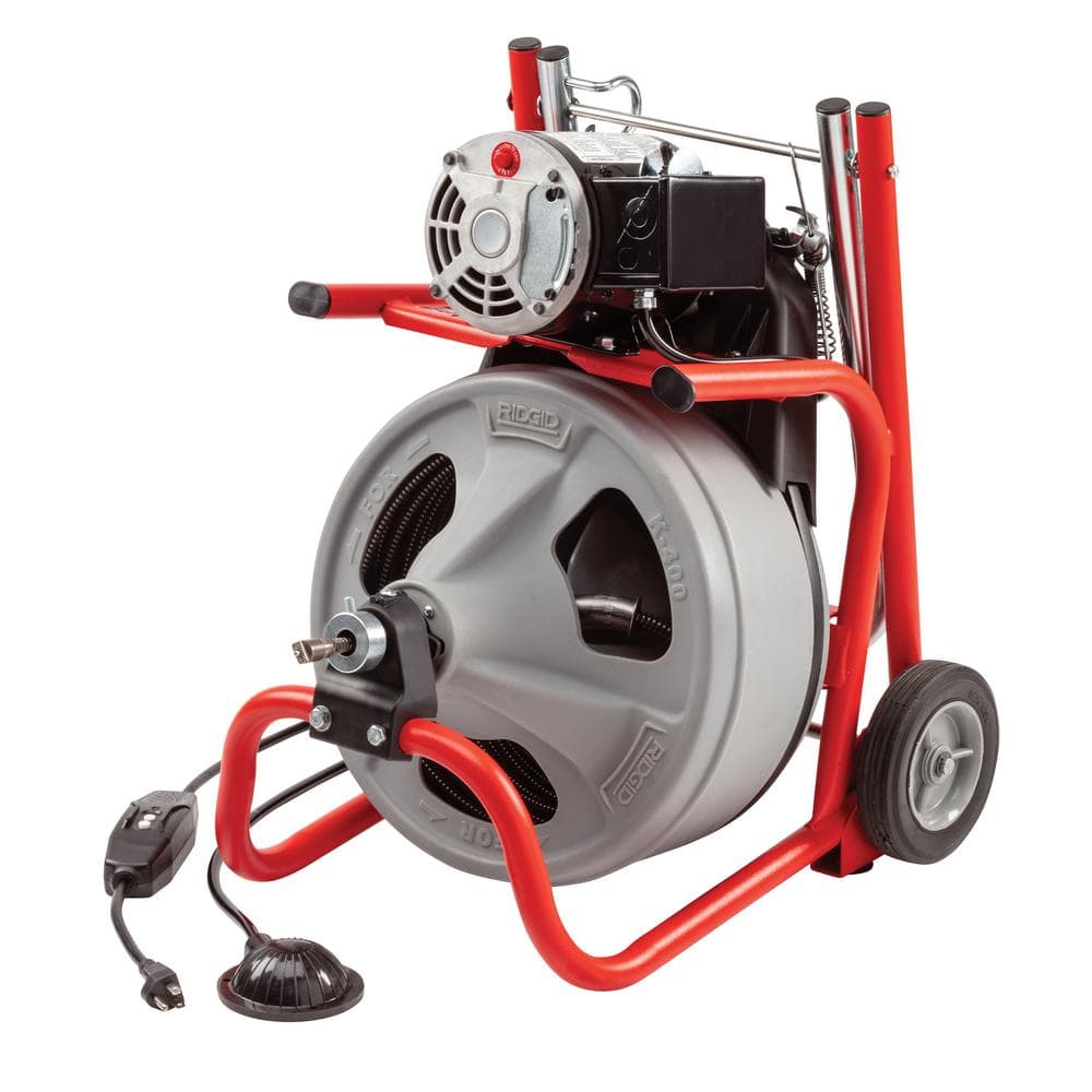 K 400 Drain Cleaning Snake Auger 120 Volt Drum Machine with C 32IW 3/8 in. x 75 ft. Cable   4 Piece Tool Set &amp; Gloves 52363