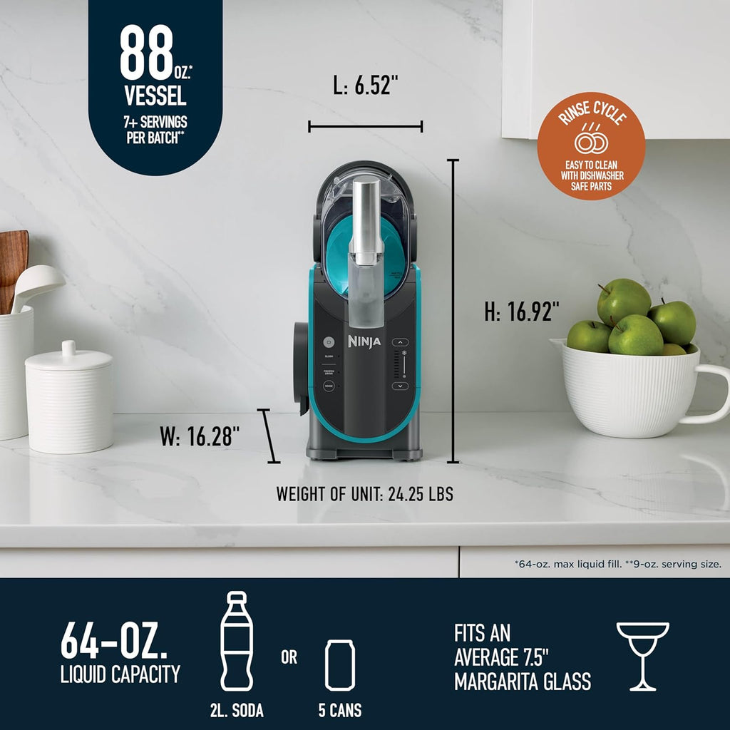 2025 SLUSHi with RapidChill Technology, 88 oz. Frozen Drink & Slushie Machine, 5 Preset Programs, Margaritas, Frapp茅s, and More, Premium Accents, Black, FS301