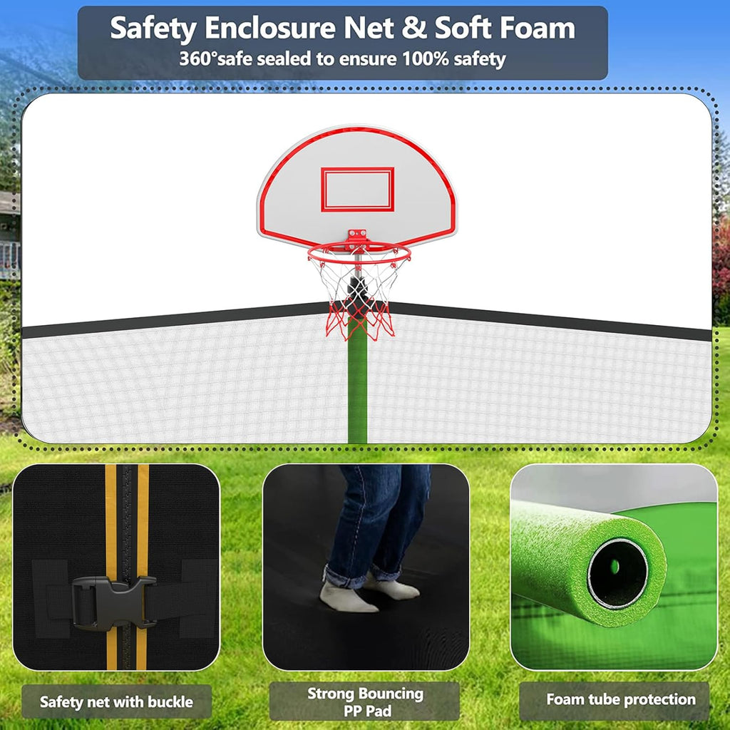 Upgraded 16Ft Trampoline with Basketball Hoop & Net