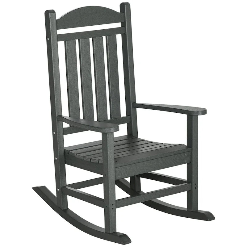 Outsunny 2 Pieces Outdoor Rocking Chair, All Weather-Resistant HDPE Rocking Patio Chairs with Rustic High Back, Armrests