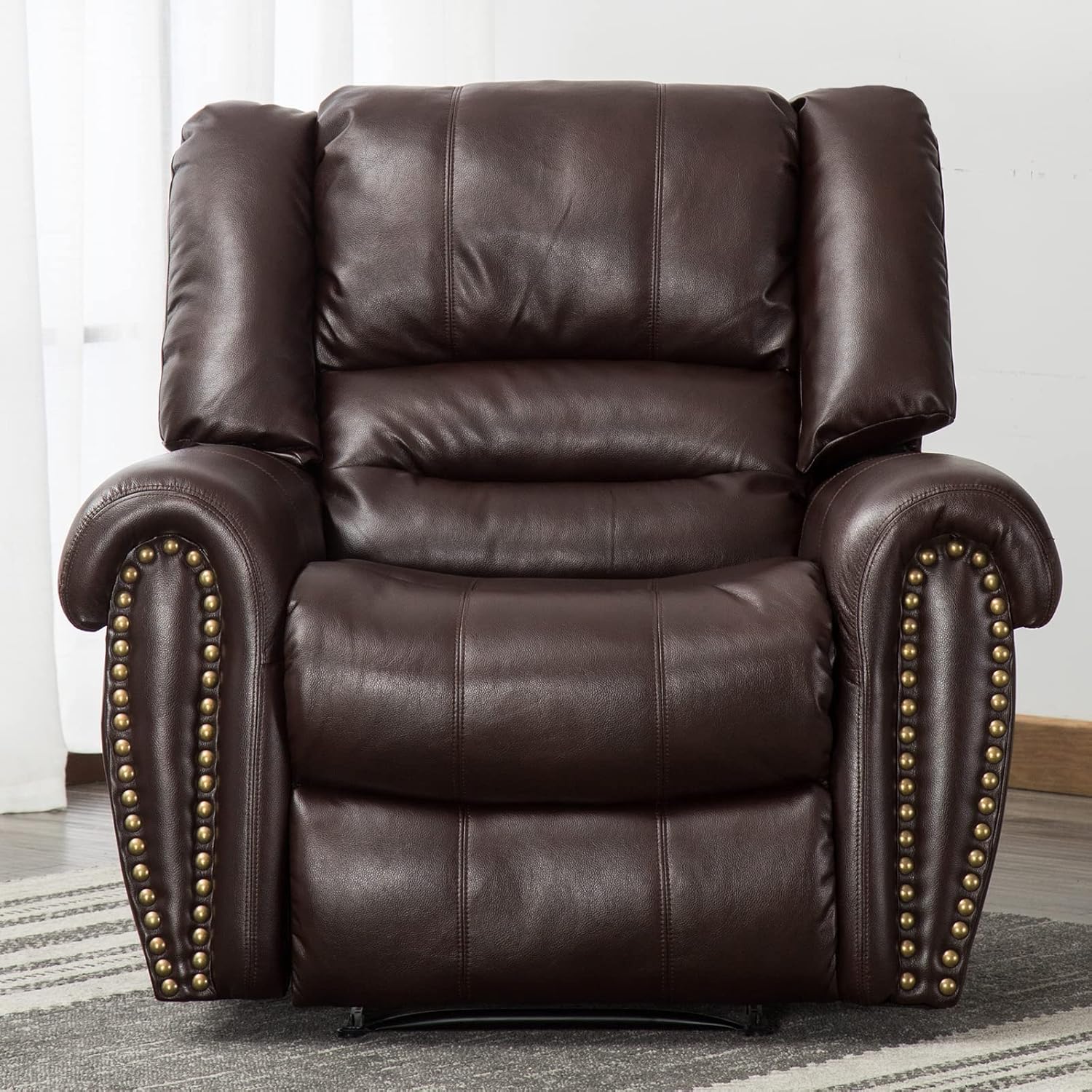CANMOV Leather Recliner Chair, Classic and Traditional Manual Recliner Chair with Comfortable Arms and Back Single Sofa for Living Room, Nut Brown