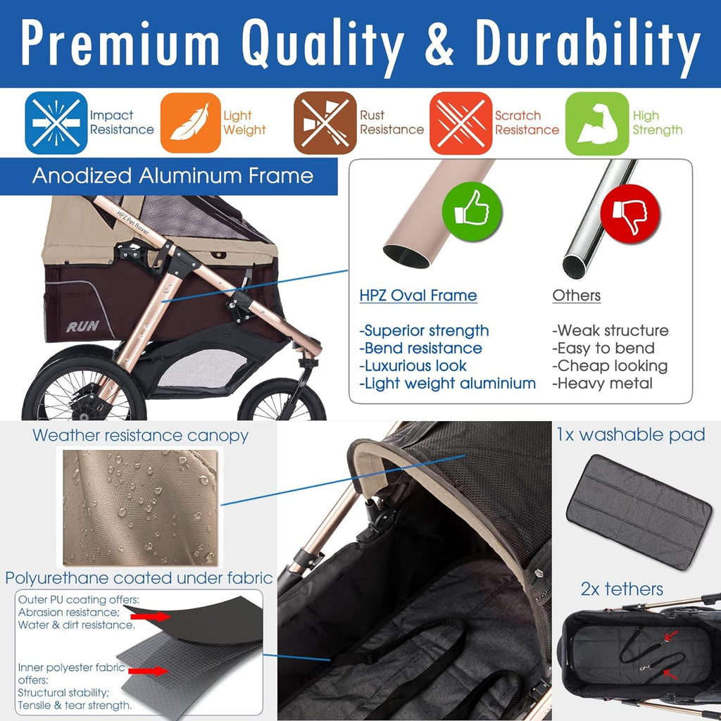 Jogging Sports Stroller with Comfort Rubber Wheels/Zipper-Less Entry/1-Hand Quick Fold/Aluminum Frame for Small/Medium Dogs Cats and Pets (Green Camo)
