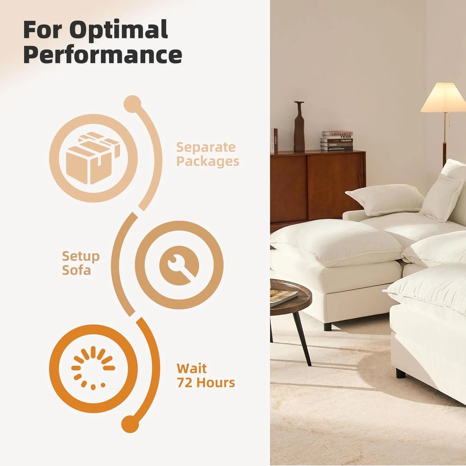 108" U Shaped Couch, Modular Sectional Sofa, 3-Seater Comfy Cloud Couch with Movable Ottoman, Deep Seat Couches for Living Room, Linen, Beige