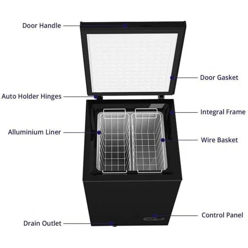 Northair Chest Freezer – 3.5 Cu Ft with 2 Removable Baskets – Reach In Freezer Chest – Quiet Compact Freezer – 7 Temperature Settings – Black