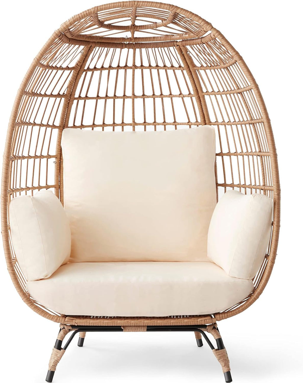 Best Choice Products Wicker Egg Chair Oversized Indoor Outdoor Lounger for Patio Backyard Living Room w/ 4 Cushions Steel Frame 440lb Capacity - Ivory