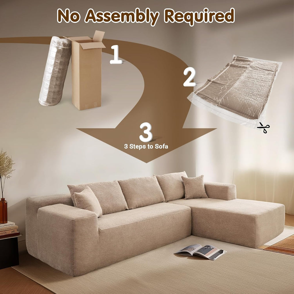ovios 104" Cloud Sectional Couch with L-Shape Chaise,Modern Modular Sofa with Deep Seat, Upholstered Couches for Living Room Bedroom,No Assembly Required, Grey (Plush Corduroy Fabric)