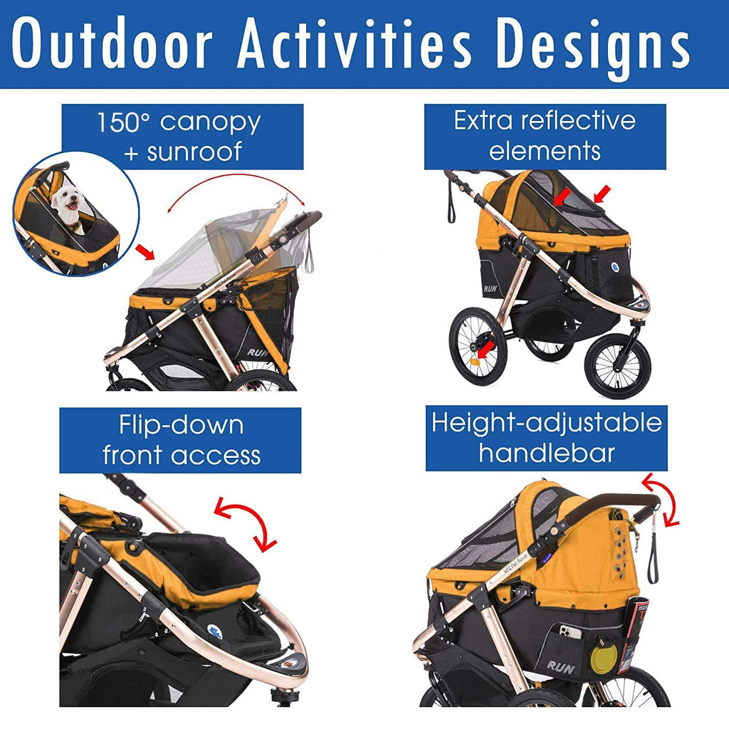 Jogging Sports Stroller with Comfort Rubber Wheels/Zipper-Less Entry/1-Hand Quick Fold/Aluminum Frame for Small/Medium Dogs Cats and Pets (Green Camo)