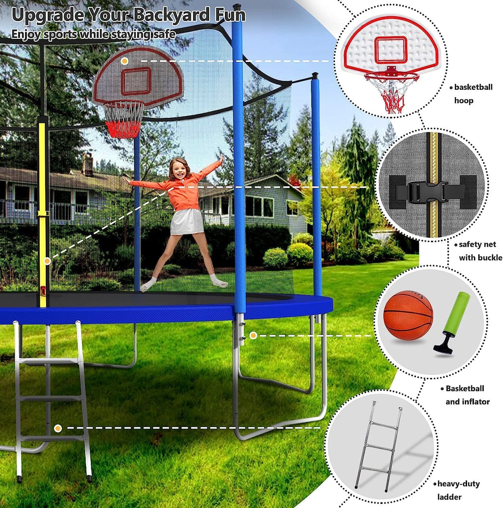 Upgraded 16Ft Trampoline with Basketball Hoop & Net