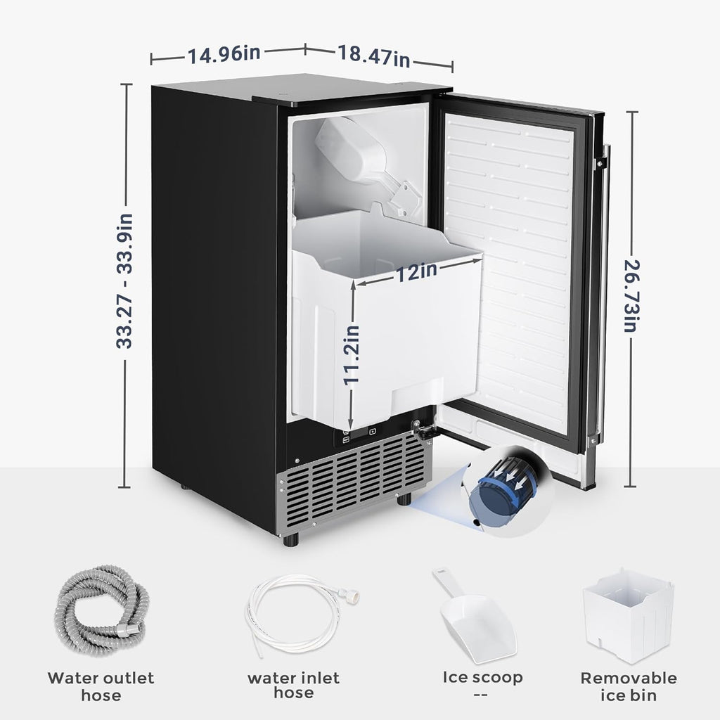 Commercial Under Counter Ice Maker Machine 80Lbs/Day with 24lbs Ice Storage Built-in Drain Pump/Automatic Cleaning/Timing Setting/Smart LCD Panel Ideal for Both Home and Commercial Use
