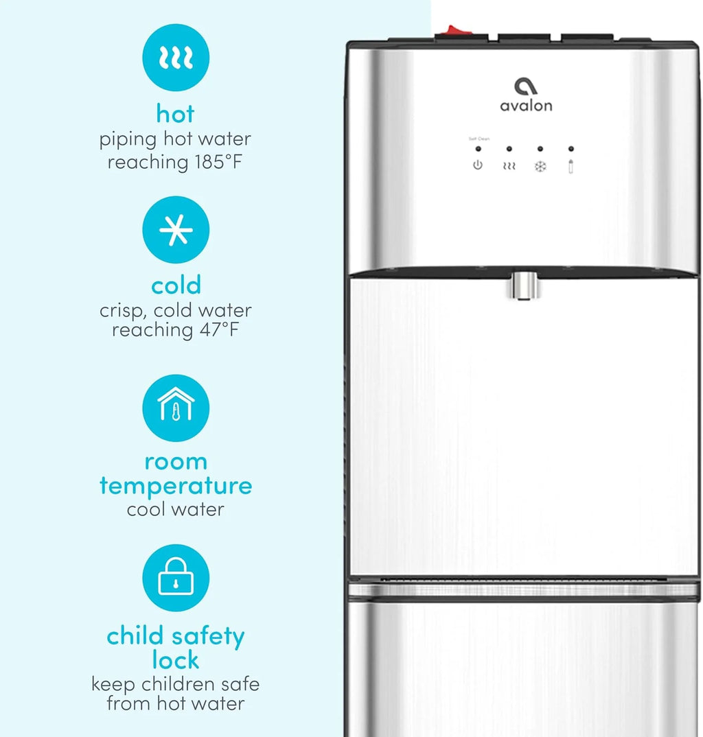 Limited Edition Self Cleaning Water Cooler Water Dispenser - 3 Temperature Settings - Hot, Cold & Room Water, Durable Stainless Steel Construction, Bottom Loading .