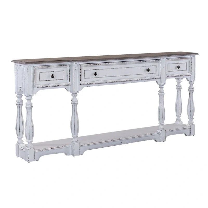 Magnolia Manor Antique White & Weathered Bark 72 Inch Hall Console Table