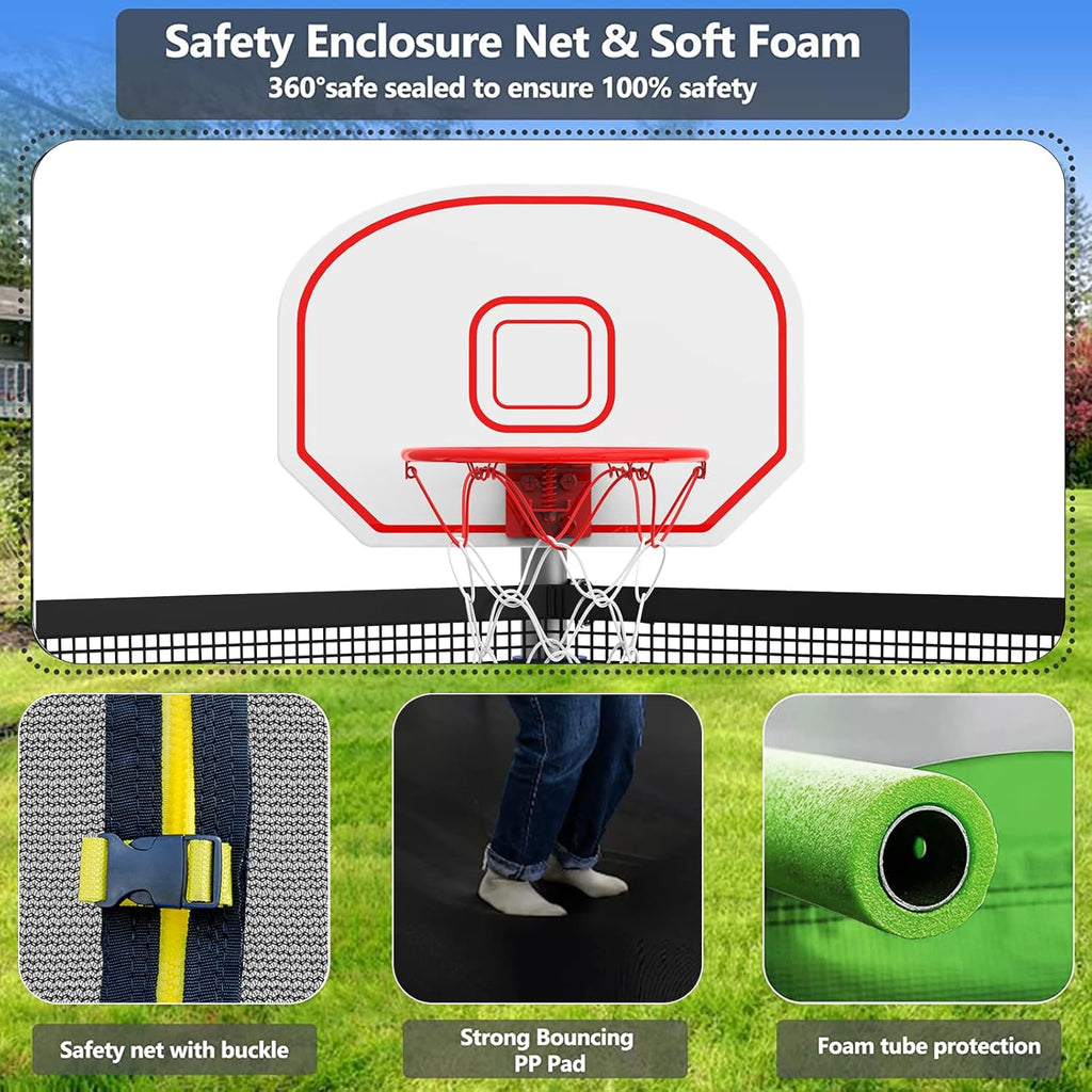 Upgraded 16Ft Trampoline with Basketball Hoop & Net