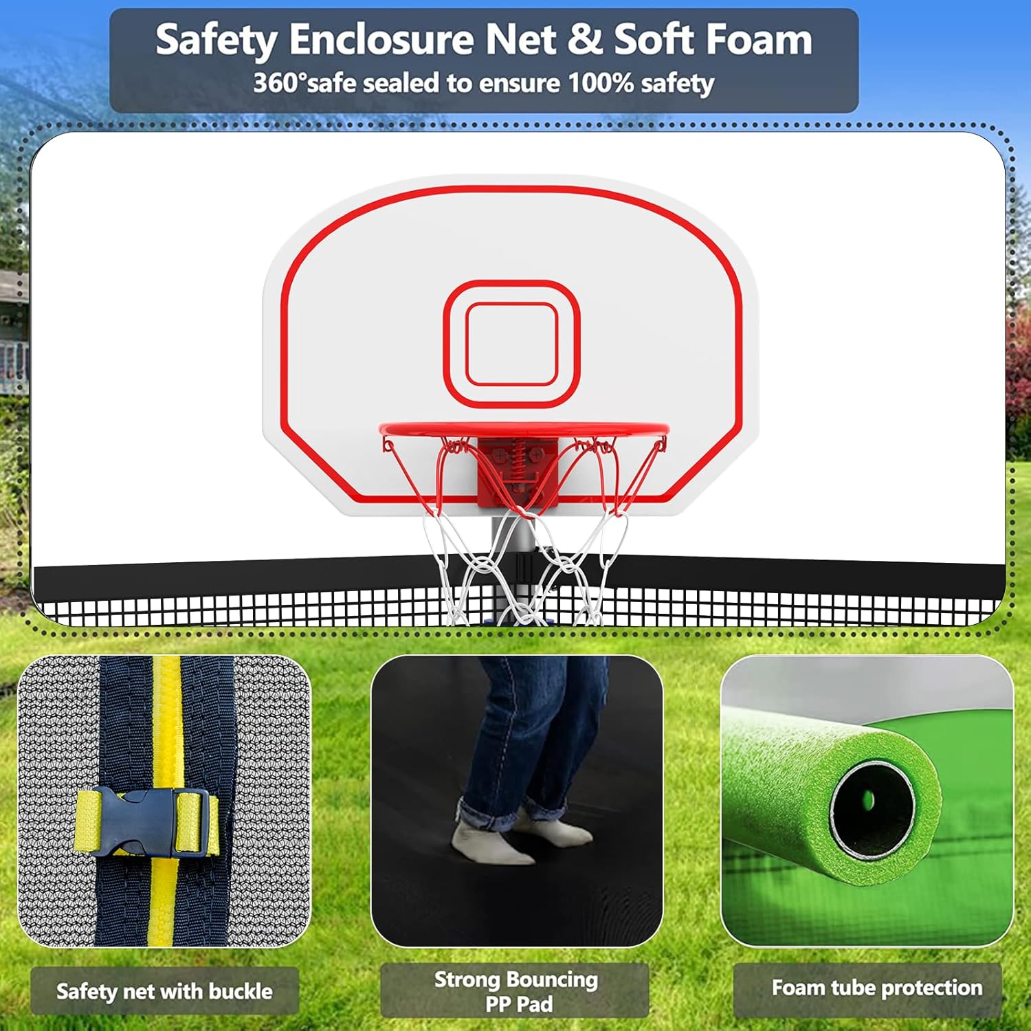 Upgraded 16Ft Trampoline with Basketball Hoop & Net