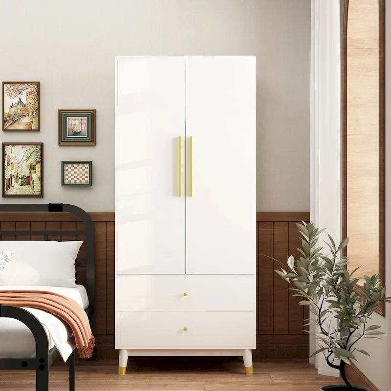 Wardrobe Closet Armoire with 2 Doors Wooden Clothes Storage Cabinet
