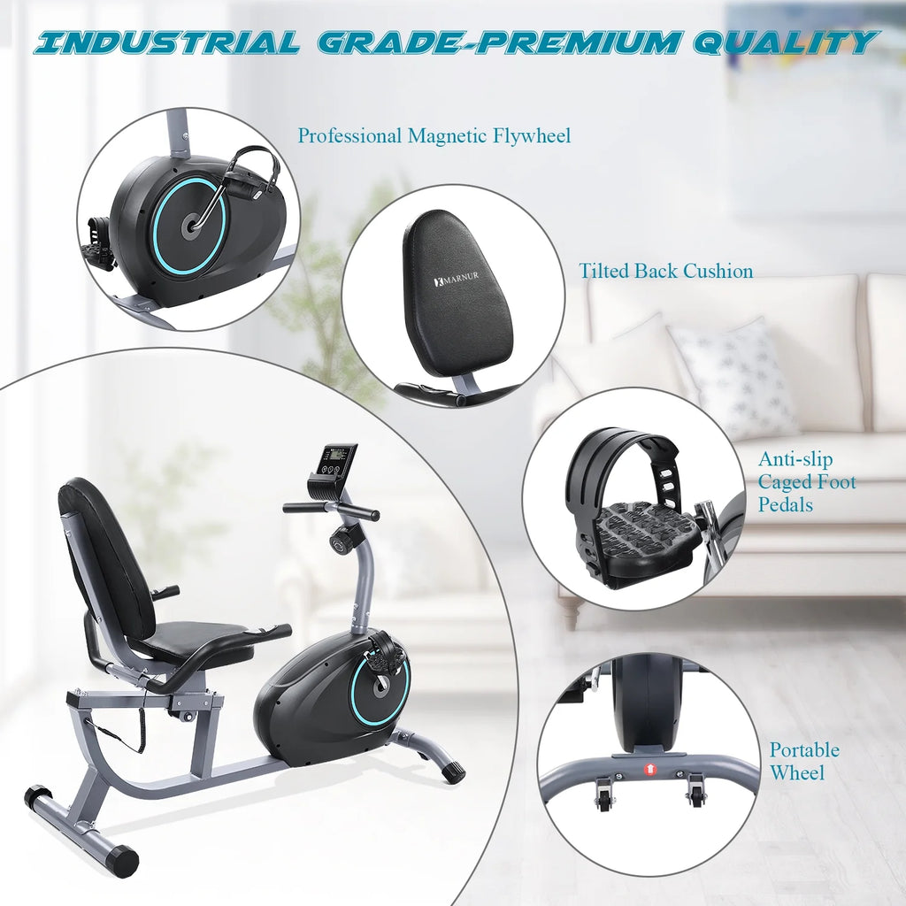 2025 Recumbent Exercise Bike with 8 Levels Adjustable Resistance, LCD Monitor, Pad Holder, Wheels