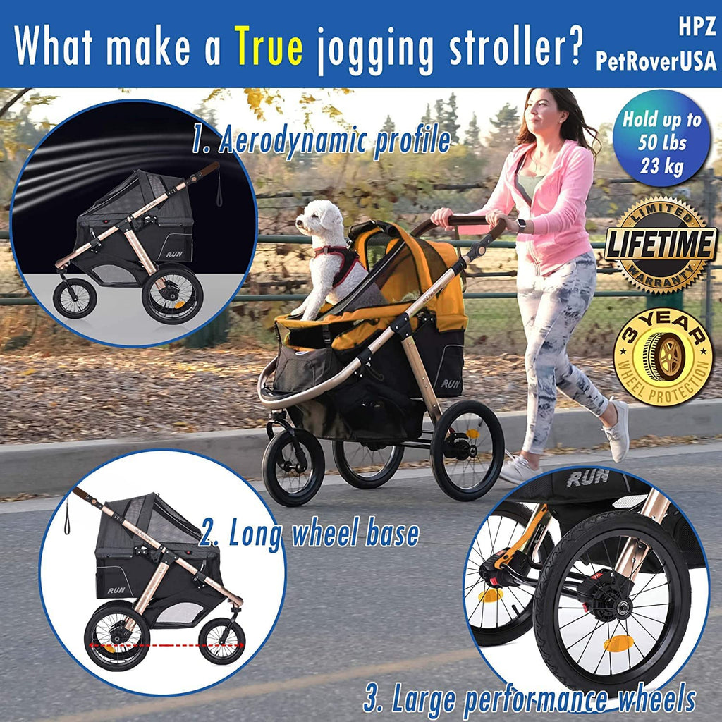 Jogging Sports Stroller with Comfort Rubber Wheels/Zipper-Less Entry/1-Hand Quick Fold/Aluminum Frame for Small/Medium Dogs Cats and Pets (Green Camo)