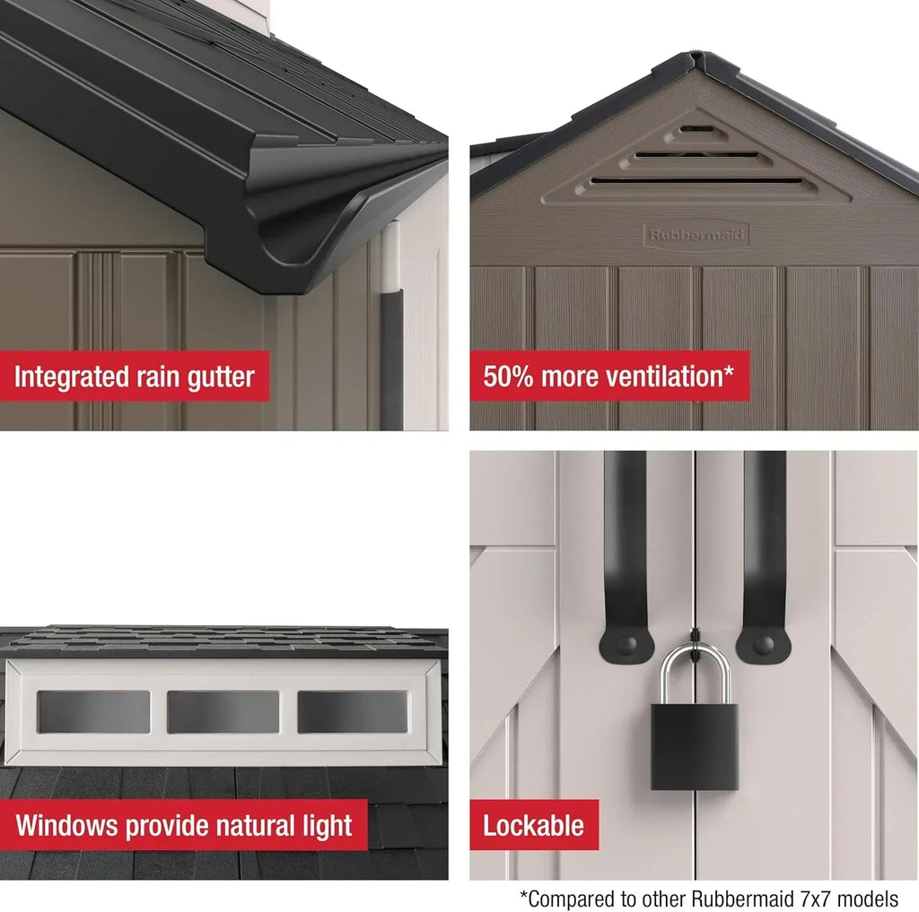 Rubbermaid Resin Outdoor Storage Shed With Floor Weather Resistant Gray Organization for Home