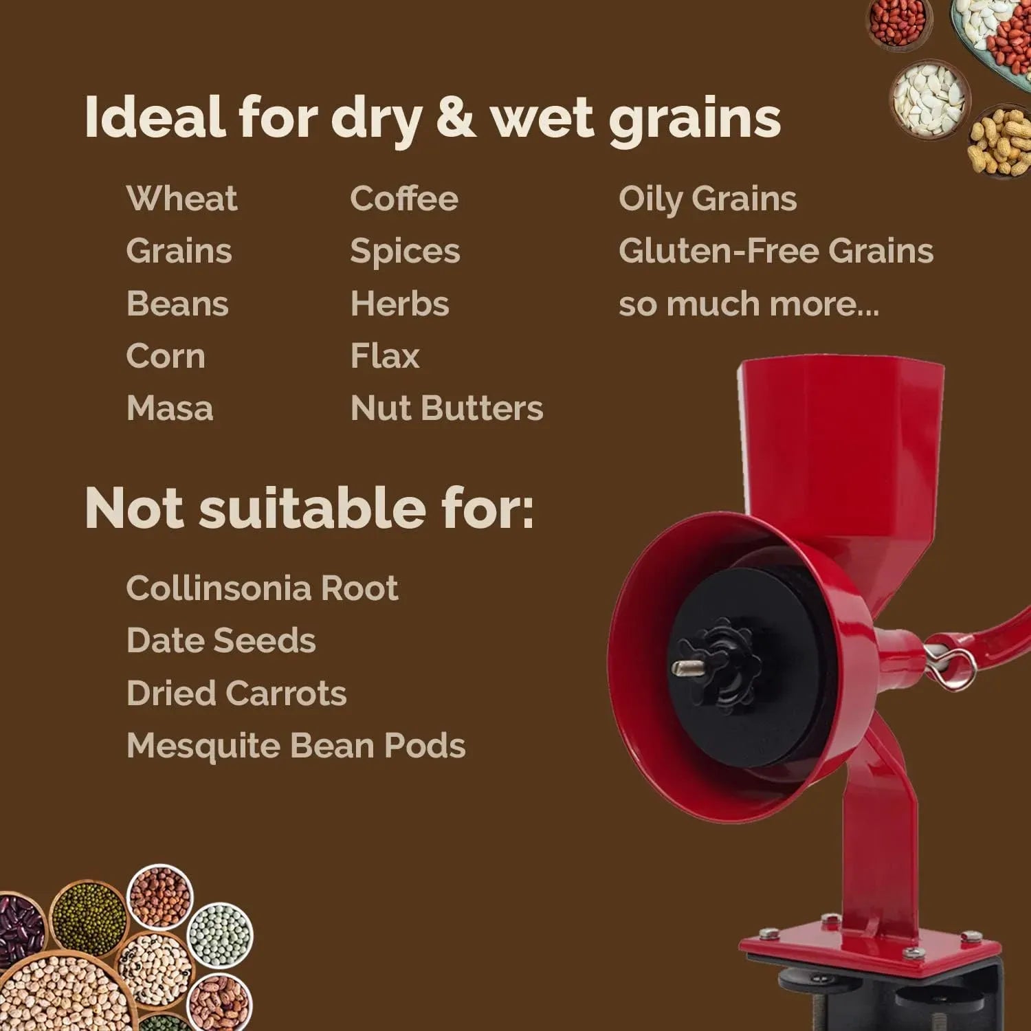 Manual Manual Grain Mill Red Miracle Primary Deluxe Dry and Oily grain   Kitchen flour mill, wheat stone mill