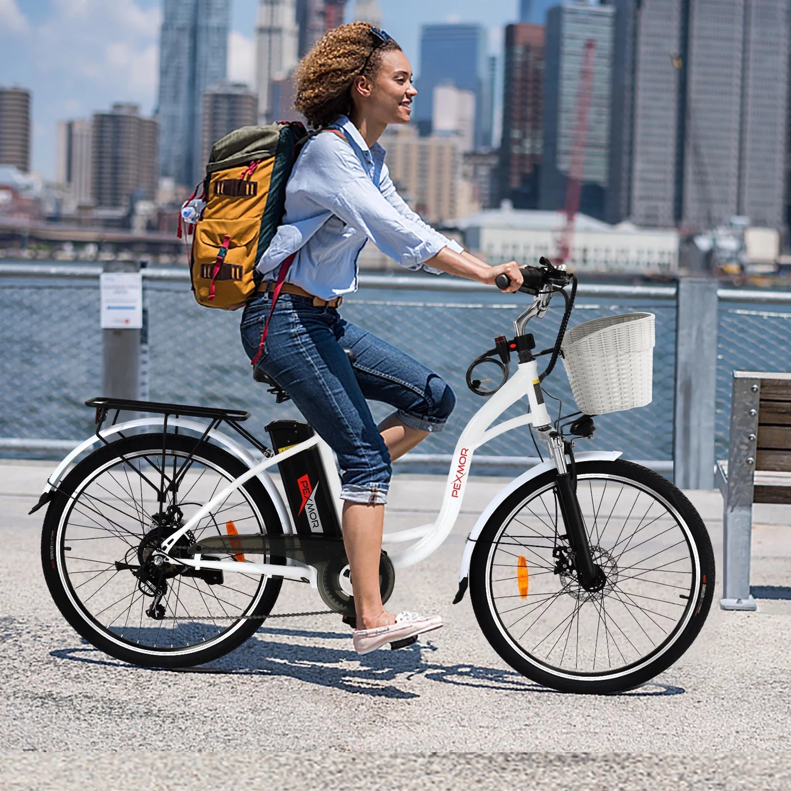 PEXMOR Electric Bike for Adults 350W (Peak 500W) City Commuter Ebike 36V 12.5AH Removable Battery 26" Cruiser Electric Bicycle Shimano 6-Speed | Dual Shock Absorber | Basket