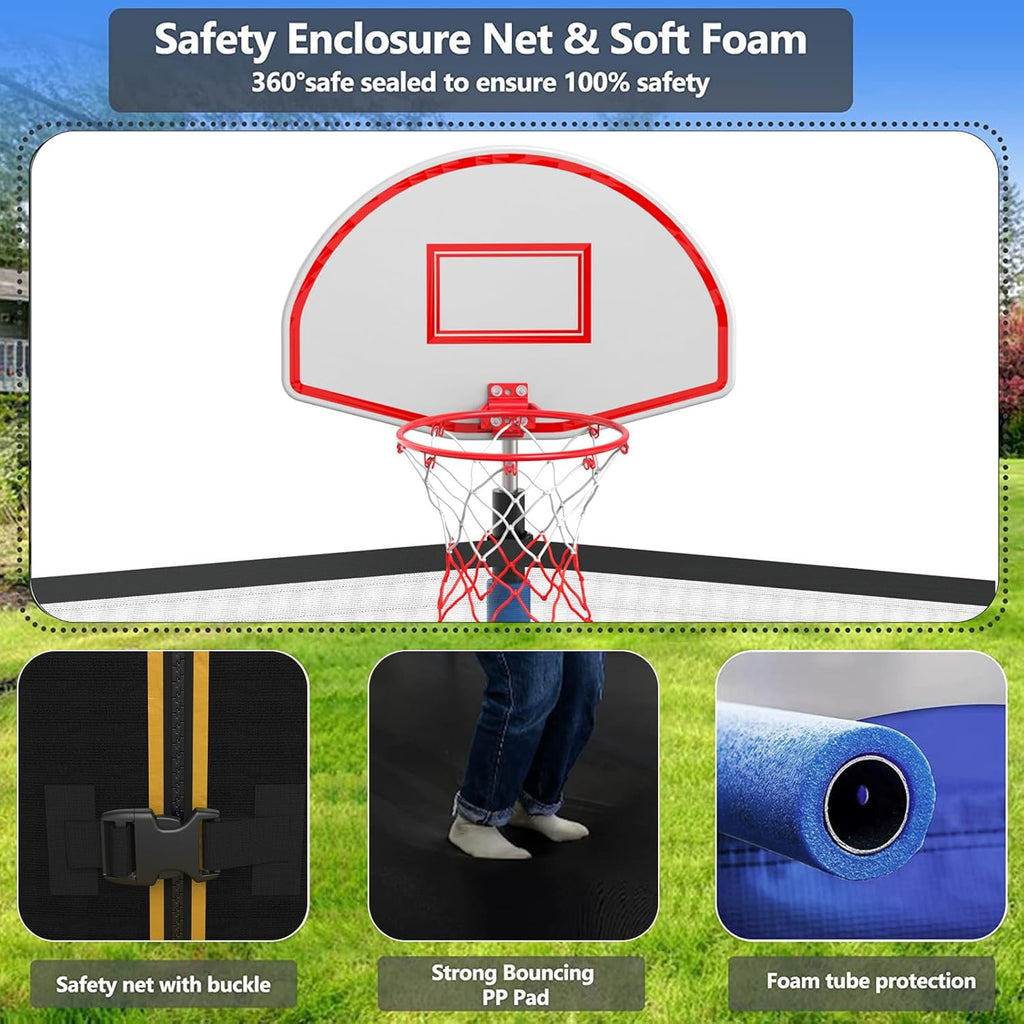Upgraded 16Ft Trampoline with Basketball Hoop & Net