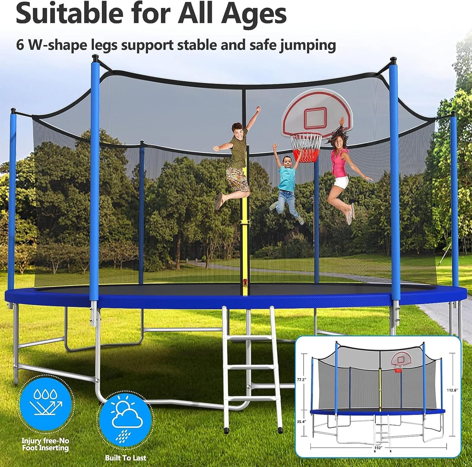 Upgraded 16Ft Trampoline with Basketball Hoop & Net