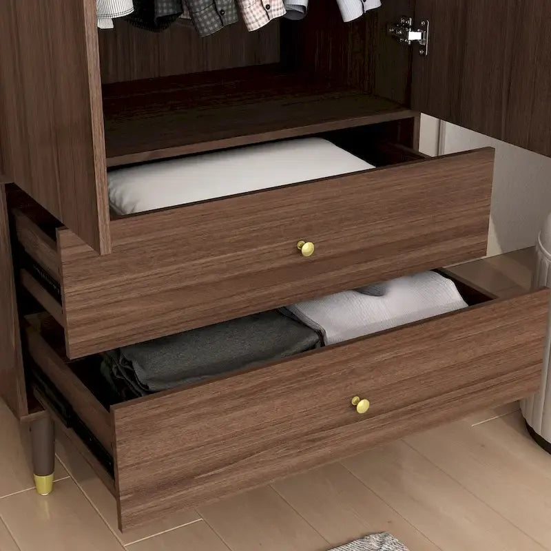 Wardrobe Closet Armoire with 2 Doors Wooden Clothes Storage Cabinet