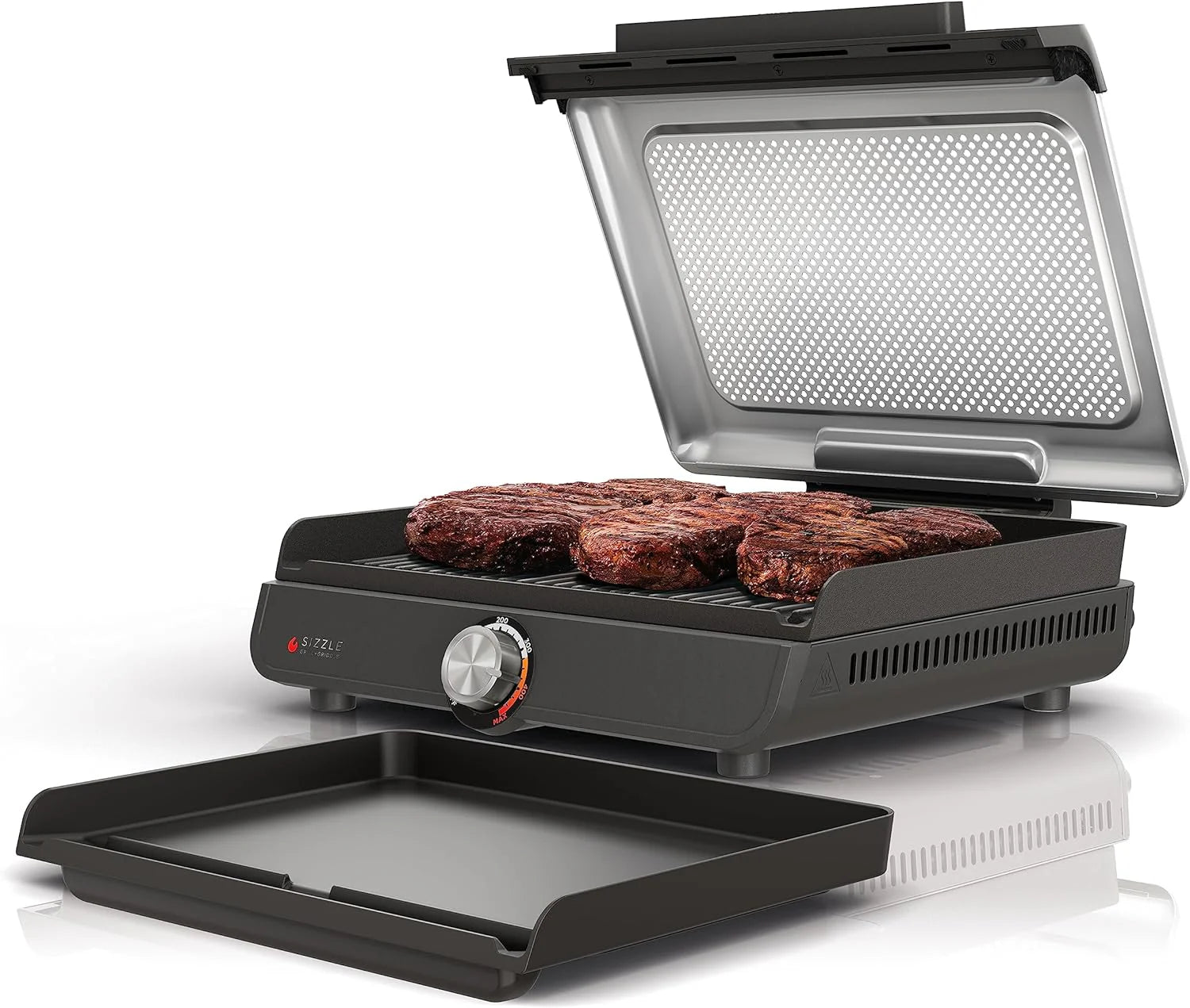 Ninja Griddle and Indoor Grill, 14��锟�? Electric Grill, For Steak, Burgers, Salmon, Veggies, and More, Pancake Griddle, Nonstick, Dishwasher Safe, 500F, Even Cooking, Silver, GR101
