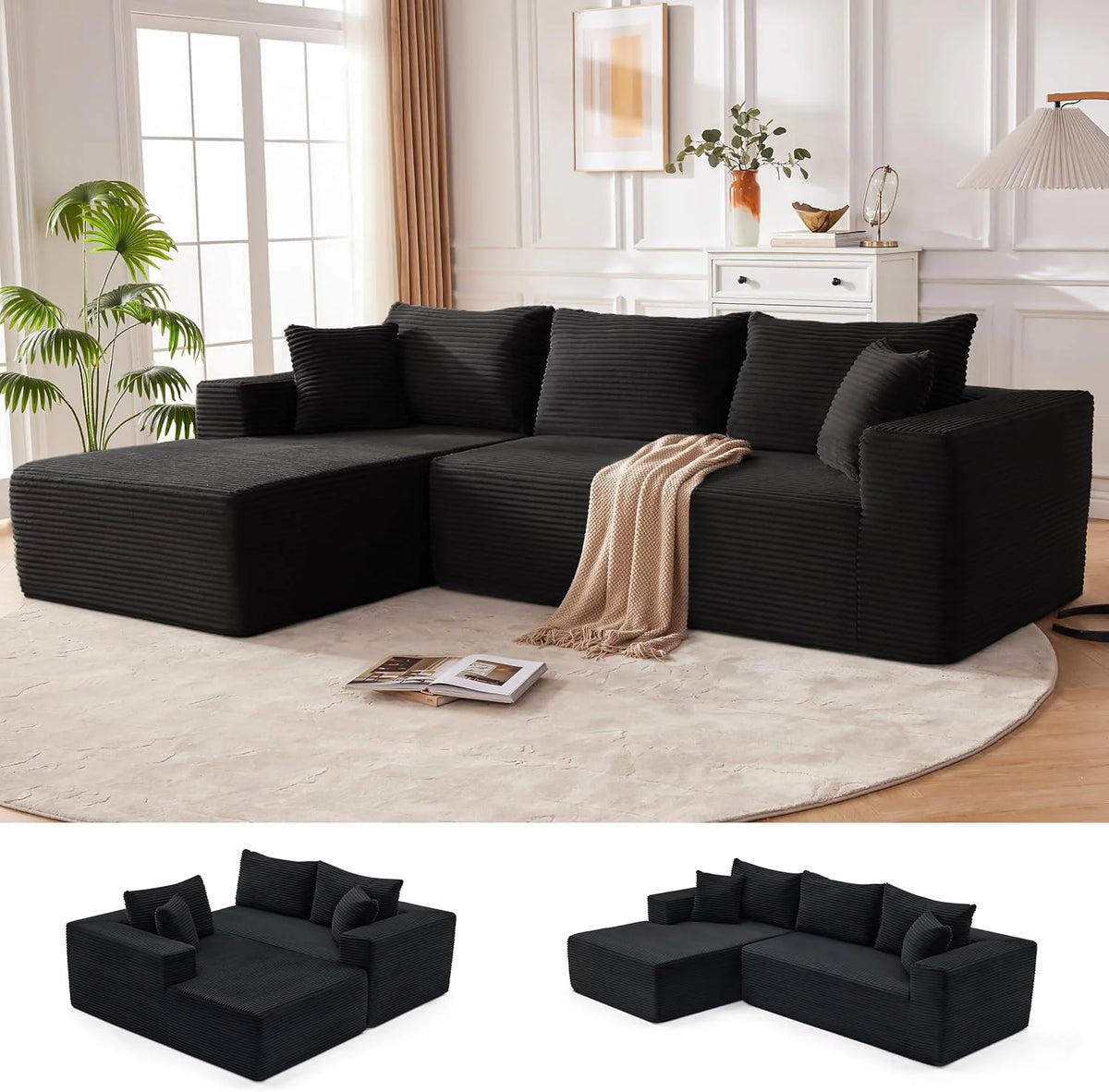 110 Cloud Sectional Couch, Boneless Sofa for Living Room Modular Sectional Sofa with Deep Seat