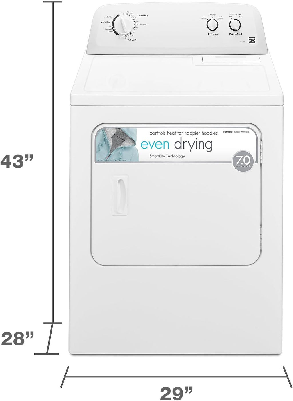 2025 29′′ Front Load Electric Dryer with Wrinkle Guard and 7.0 Cubic Ft. Total Capacity, White