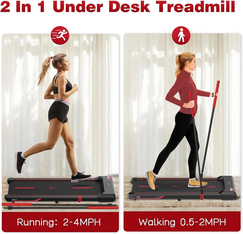 Superjoe Walking Pad Treadmill Under Desk 2 in 1 with Remote Control & Removable Handrails Under Desk Treadmills for Home Exercise Walking Running Jogging Machine LED Display Free Installation Red