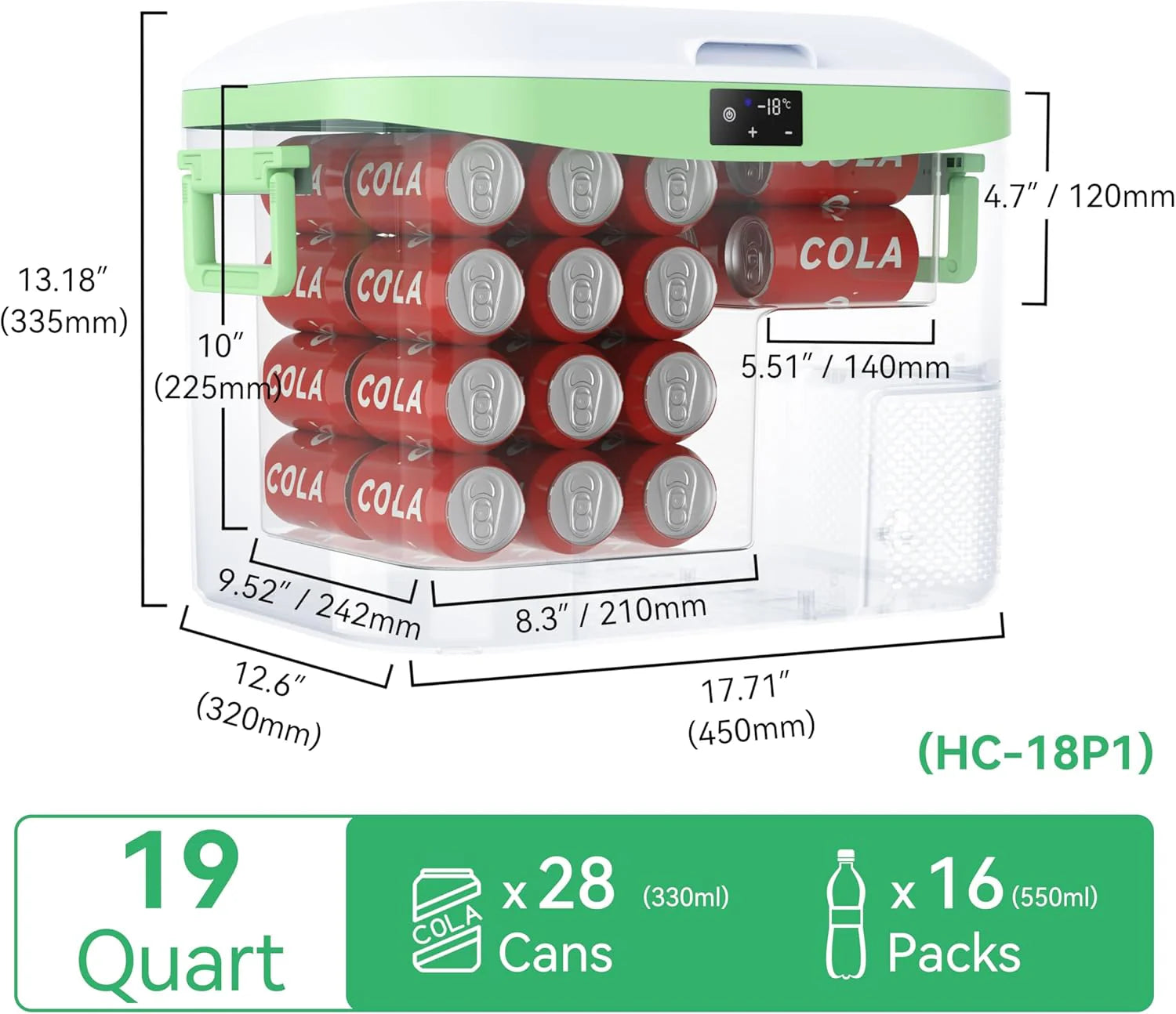 Car Fridge Portable 12 Volt Refrigerator 23 Quart (22 Liter) Freezer Compressor Cooler 12V/24V DC 110～240 V AC for Outdoor, Camping, Travel, Home Use -18℃~+15℃ (Green)