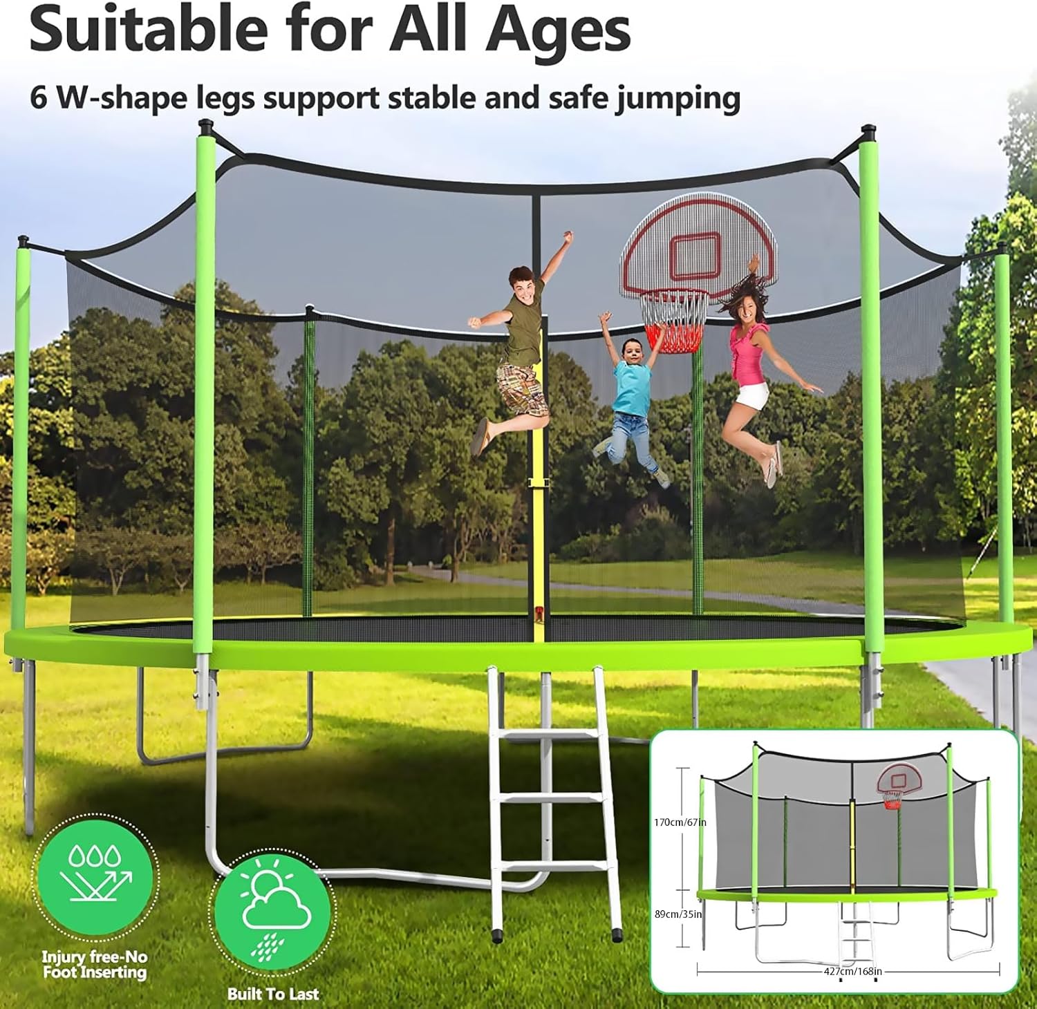 Upgraded 16Ft Trampoline with Basketball Hoop & Net